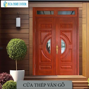 Cửa Thép Vân Gỗ 2 Cánh Lệch