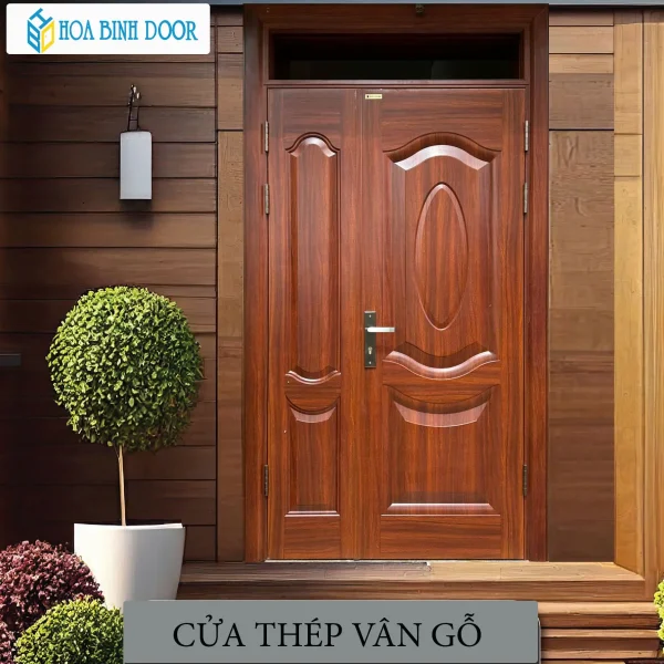 Cửa thép vân gỗ 2 cánh lệch